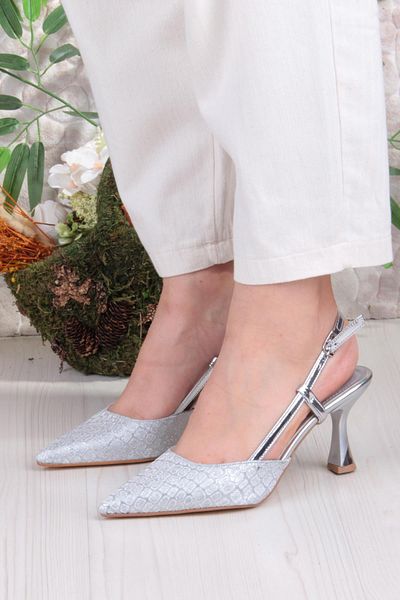 fort 3580 Ceyn Satin Leopard Glitter Open Back Heeled Women's Shoes