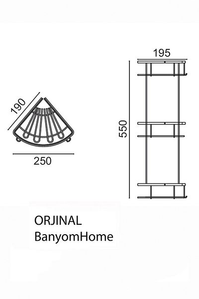 BanyomHome Clk Stainless Steel Peak 3-Piece 19X19 cm Shampoo Holder Bathroom Shelf