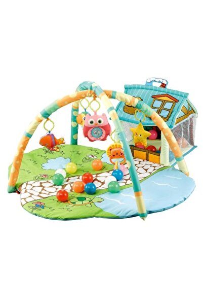 Toy Covoraș de joacă + 5 jucării și căsuță cu 30 de bile colorate, 90x85 cm