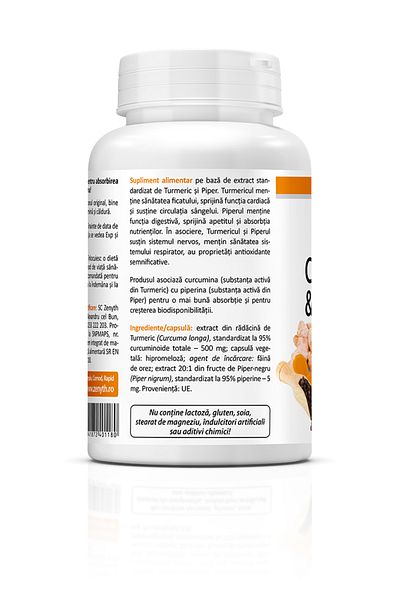 ZENYTH Curcumin and Piperine 500 mg, 60 capsules