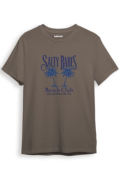 beloved.co Salty Babes Palm Pattern Beach Club 100% Cotton Regular Fit Unisex T-Shirt