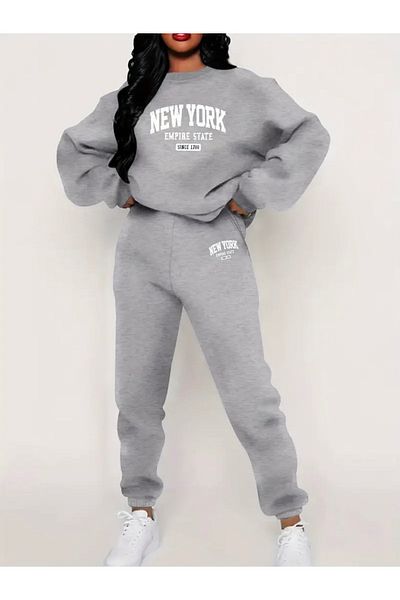 FUFLUNS New York Empire State Printed Unisex Oversize Cycling Collar Bottom/Upper Tracksuit Set