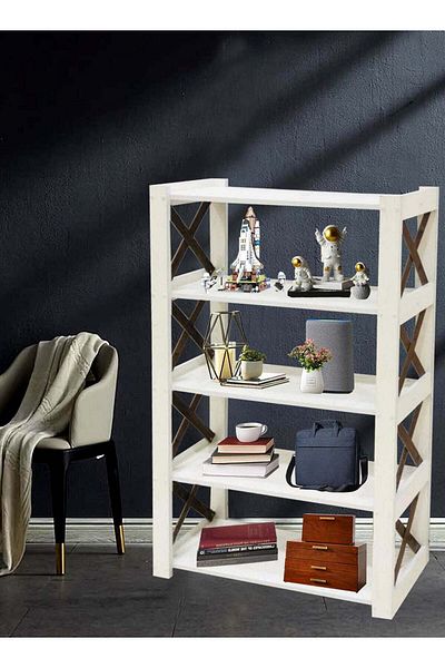 Unspecified Modern Open Shelf Unit, Wooden Bookshelf, Mid-Century Library, Storage Cabinet