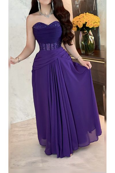 SOOL Lama Evening Dress - Long Purple Strapless Gown