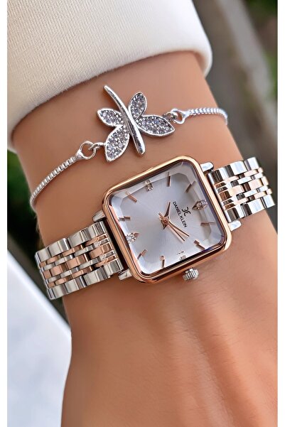 Daniel Klein Brand Rose Silver Color Steel Cord Women's Wristwatch - Bracelet Gift