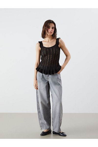 LC Waikiki Lcw Vision U-Neck Openwork Ruffle Knitwear Blouse