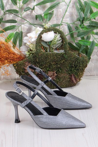 fort 086-1001 Fls Satin Printed Open Back Closed Front Heeled Women's Shoes
