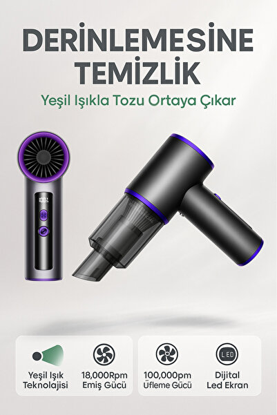 KETENOFFİCİAL 18000 Pa Şarjlı Araç İçi Süpürge Yüksek Emişli Yeşil Işık Tekno...
