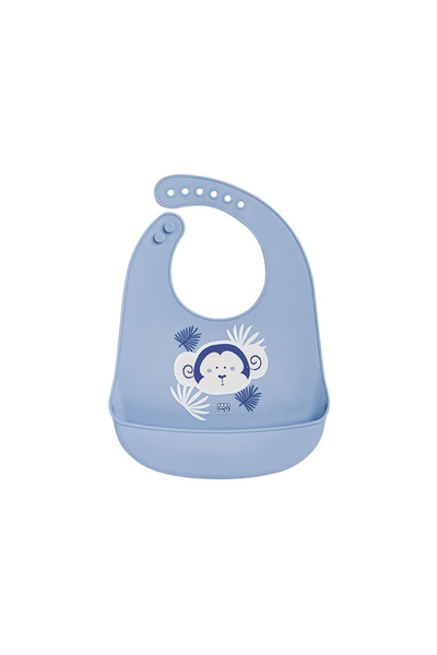 SARO BABY Baveta din silicon cu buzunar, ajustabila, Yum! Bib - Blue monkey