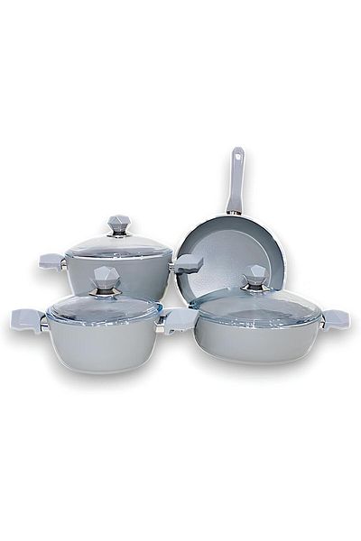 Al Nokhba Al-Nokhba 7PCS Ceramic Cookware Set - Non-Stick, Oven-Safe, Dishwasher-Safe (Grey) Made in Turkiye