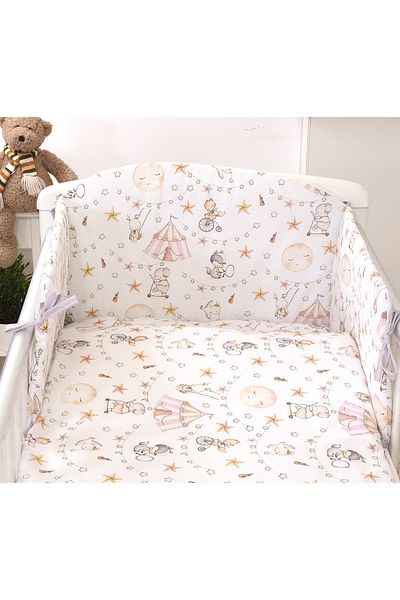 Amy Set lenjerie din bumbac cu protectie laterala pentru pat bebe 120 x 60 cm, Circ Roz