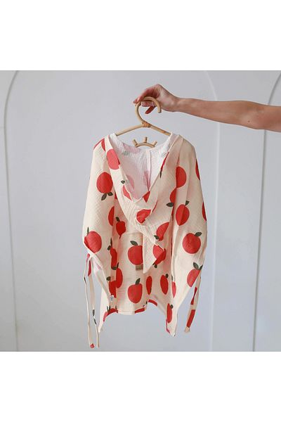 BABYLY Prosop din bumbac muselina cu gluga pentru copii, Poncho, Peach, S 2-3 ani