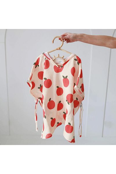 BABYLY Prosop din bumbac muselina cu gluga pentru copii, Poncho, Peach, S 2-3 ani