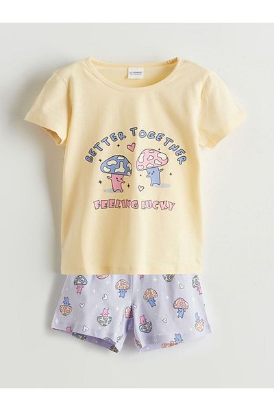 LC Waikiki Lcw Kids Sari Printed Girl's T-Shirt and Shorts 2-Pack
