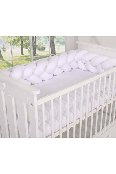 Amy Πλεκτό προστατευτικό πλαϊνού κρεβατιού, με κλείσιμο Velcro, βαμβακερό, λευκό, 180X21 εκ.
