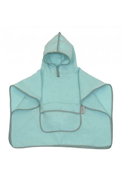 Amy Prosop din bumbac muselina cu gluga si buzunar pentru bebelusi si copii, Poncho, Mint, 60x65 cm