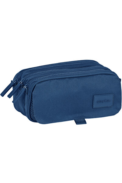 safta Basic Navy Blue pencil case with 3 compartments, 21.5x10x8 cm