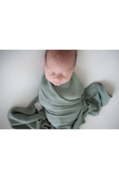 Amy Knitted Cotton Baby Blanket, Pure Sage Green 110x72 cm,
