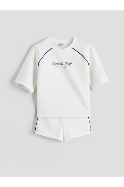 LC Waikiki Crew Neck Soft Touch Girls' T-Shirt and Shorts