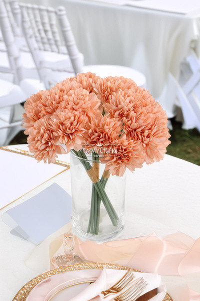 Yapay Çiçek Deposu Yapay Çiçek Top Krizantem 7li Mini Kartopu Demeti 28 cm Somon