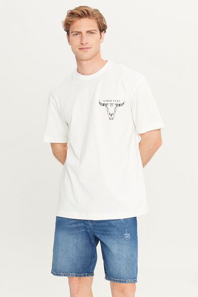 WRANGLER Loose Fit Graphic Logo White Men's Short Sleeve T-Shirt