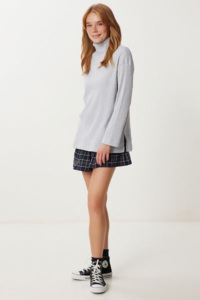 Happiness İstanbul Women's Gray Melange Turtleneck Ribbed Knitted Blouse Ub00471