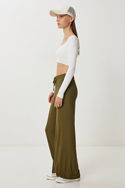 Happiness İstanbul Women's Khaki Pocket Wide Leg Knitted Trousers Ub00470