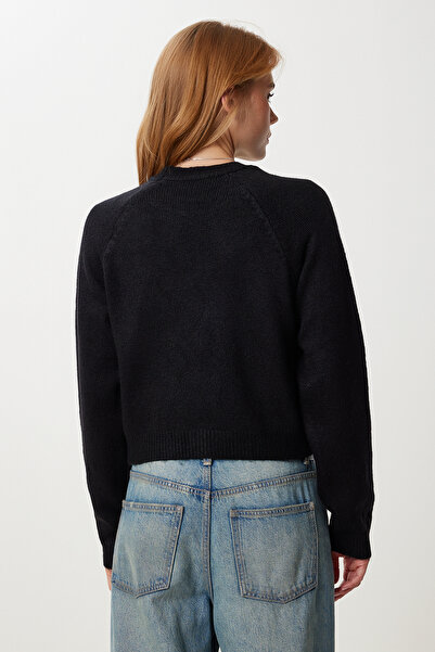 Happiness İstanbul Pulover de tricotaj de bază negru pentru femei Kİ00149