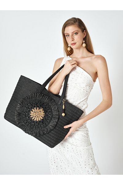 Pierre Cardin Black Women's Straw Shoulder Bag 05Pc25Y1505