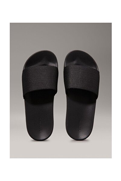 Calvin Klein Women's Comfortable Flat Sole Monogram Logo Black Slippers Hw0Hw02420-Beh