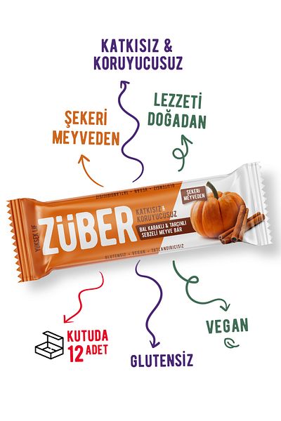 Züber حلوى الفاكهة مع اليقطين والعسل والقرفة والخضار - 35 جرام × 12 قطعة