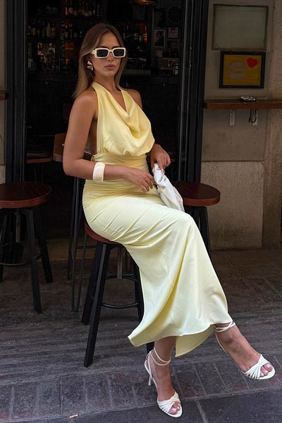 Trendyol Collection Light Yellow Degaje Collar Woven Evening Dress & Homecoming Dress Tprss25Ae00198