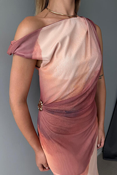 Trendyol Collection Multicolor Gradient Tulle Knitted Midi Lined Dress Tprss25El00328