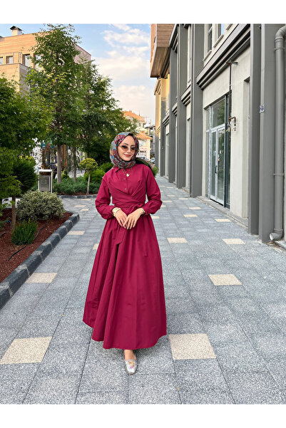 W WARGA فستان صيفي بحزام ذاتي مع جيوب جانبية