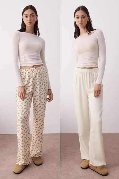 Trendyol Collection Beige-Multicolor 2-Pack Croissant Pattern Viscose Woven Pajama Bottoms Thmaw26Pj00000
