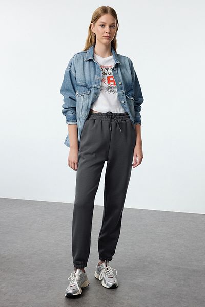 Trendyol Collection Anthracite Thick Inside Fleece Basic Knitted Sweatpants Pants Twoaw22Ea0468