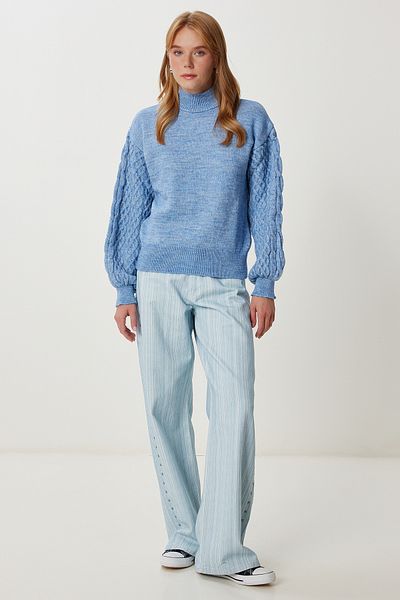 Happiness İstanbul Women's Indigo Blue Turtleneck Back Low-Cut Knitwear Sweater Wa00004