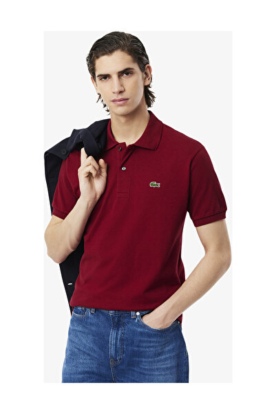 Lacoste Чоловіча футболка з коміром-поло червоного кольору бордо476