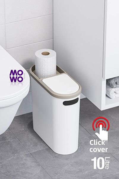 Mowo Home Click 10 Lt Trash Can White, Kitchen, Bathroom, Toilet Trash Can