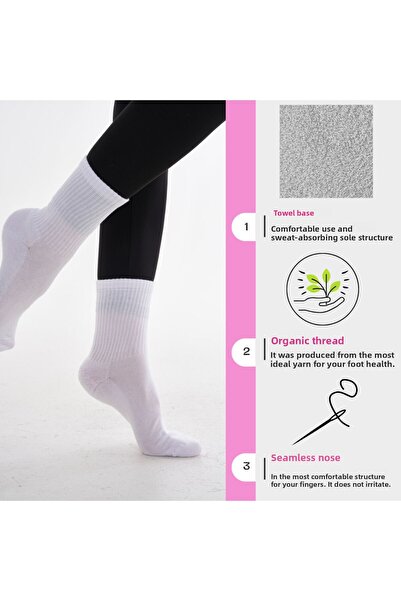 TÜMHAN laCOTON Women's Cotton Towel Sole Seamless Toe Ribbed Socket Tennis Socks