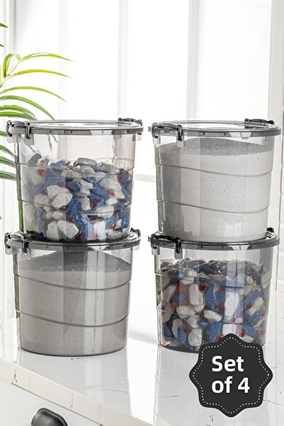 Vienev 4-Piece Round Handled Detergent Storage Box Container Mega Size 7 Liter Anthracite