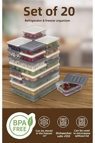 Nesto Home 20Pcs Colorful Refrigerator Organizer Freezer and Microwave Storage Container 2X2400 4X1200 4X1170 10X600 ml