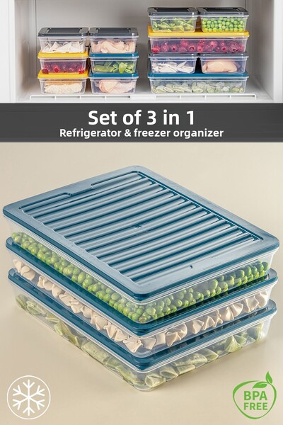 Meleni Home Organizator de frigider din 3 piese, recipient de depozitare potrivit pentru cuptorul cu microunde și difuzor, ulei 3 x 2400 ml