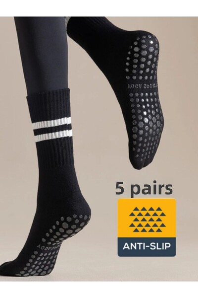 XTR Fitness 5 Ζεύγη Επαγγελματικές Αντιολισθητικές Κάλτσες για Γιόγκα και Πιλάτες Μαύρες