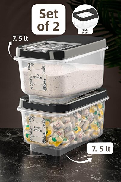 Meleni Home عبوتين من حاوية تخزين المنظفات سعة 7.5 لتر مع غطاء منزلق - صندوق تخزين المنظفات اللوحي أنثراسايت