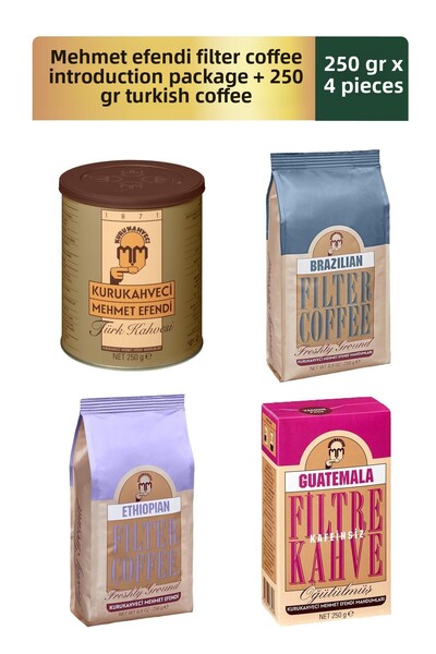 Mehmet Efendi 250 جرام × 3 عبوات قهوة مفلترة + 250 جرام قهوة تركية