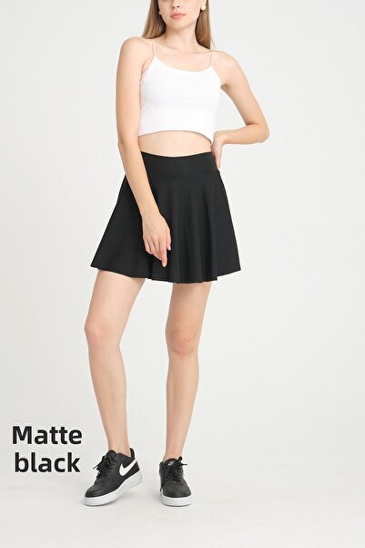 mrmpro Μαύρη γυναικεία φούστα με σορτς με βολάν – Ψηλόμεση υφασμάτινη φούστα ...