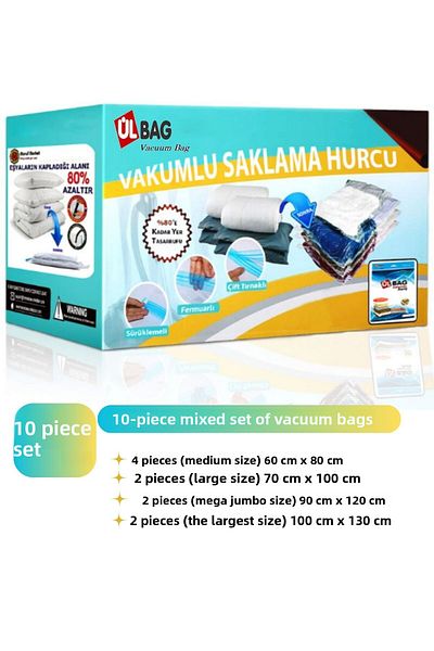 ÜLBAG مجموعة من 10 أكياس تخزين مفرغة - 1 حقيبة مفرغة من الهواء مختلطة - حقيبة مفرغة من الهواء