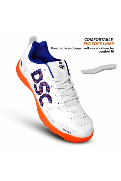 DSC Beamer Cricket Shoes | Grey/White | For Kids | Light Weight | Durable | 1 UK, 2 US, 35 EU