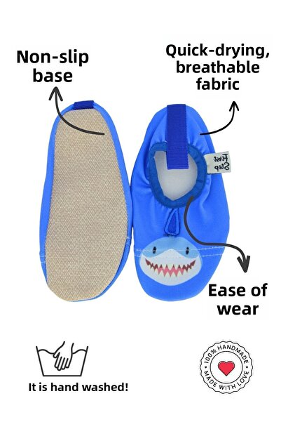 First Step 3D Shark Navy Blue Boy Αντιολισθητική σόλα πισίνας και θαλάσσια παπούτσια-f-9011